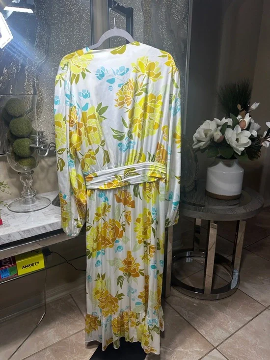 Long Sleeve Floral Wrap Maxi Dress in Yellow - Picture 3 of 4